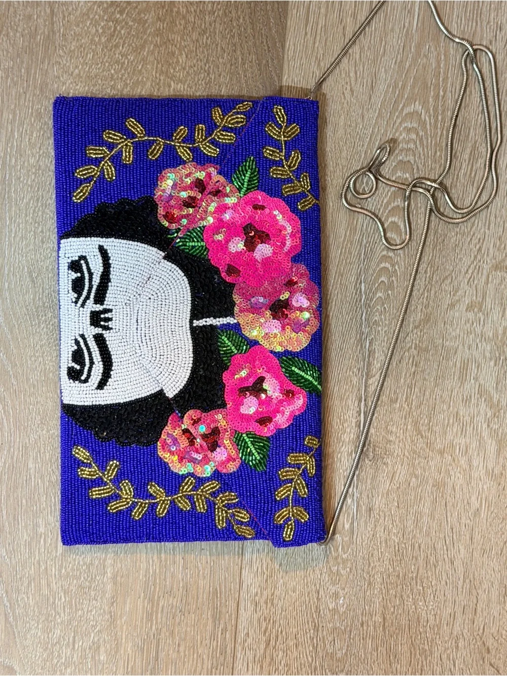 Ricki Designs of California   Freida Statement Clutch - Blue with Pink Flower